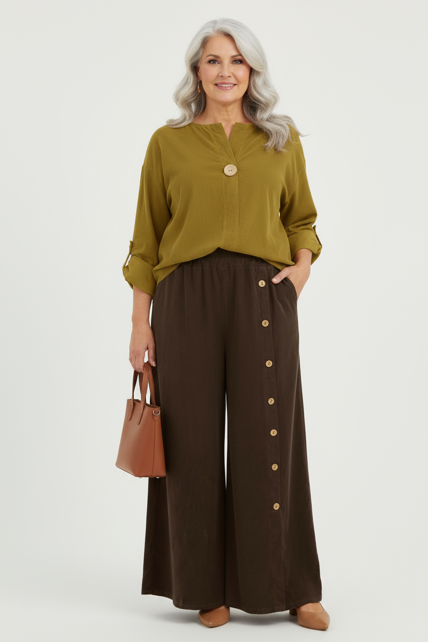 Side Button Detail Corduroy Trouser