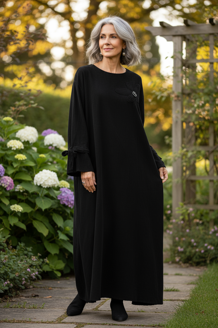 Flower Applique Corduroy Maxi