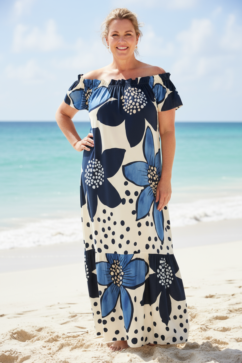 Floral Print Off Shoulder Maxi Dress