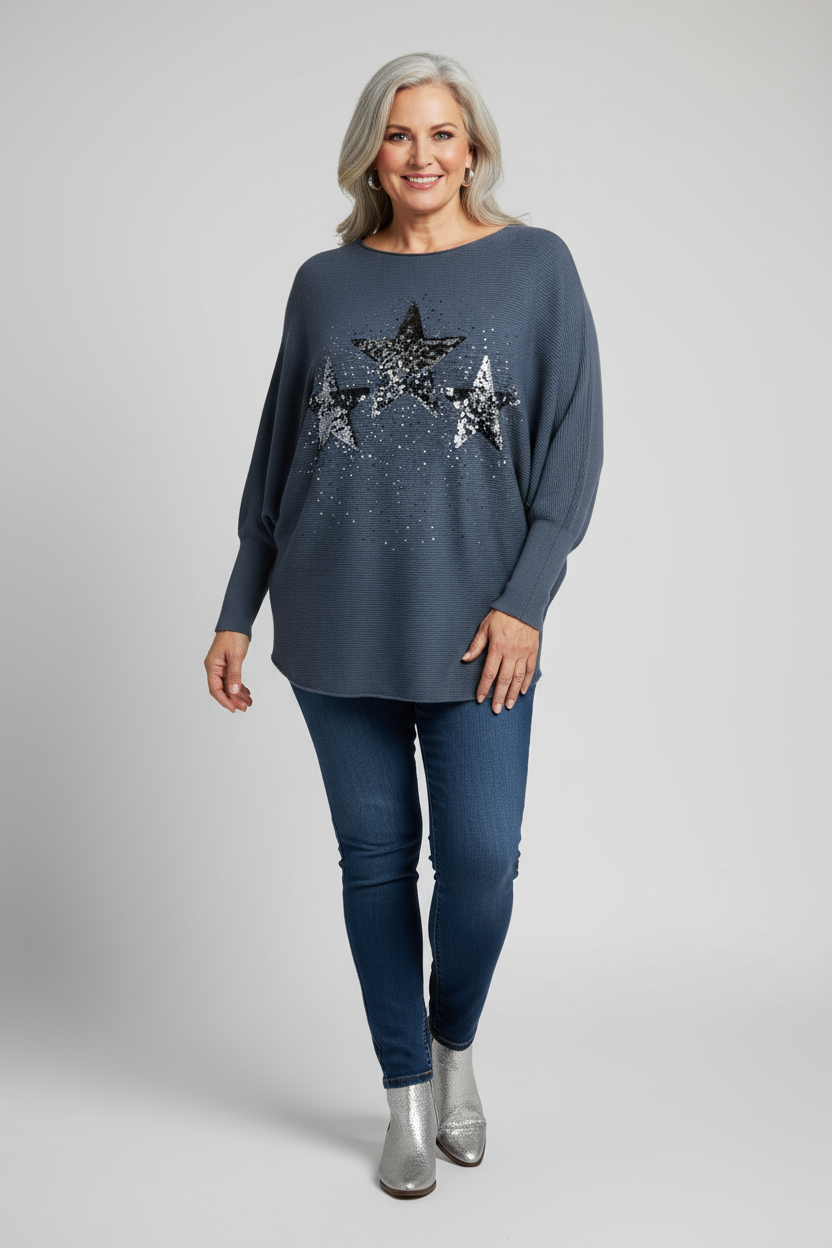 3 Sequin Star Ribbed Jumper