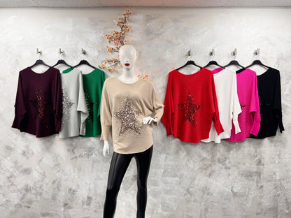 Sequin Star Ribbed Jumper