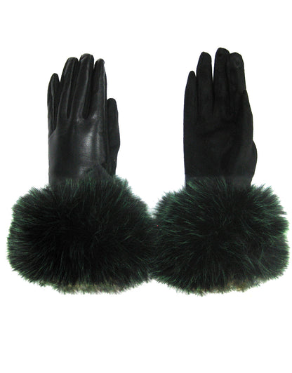 Two Tone Faux Fur Leather Gloves