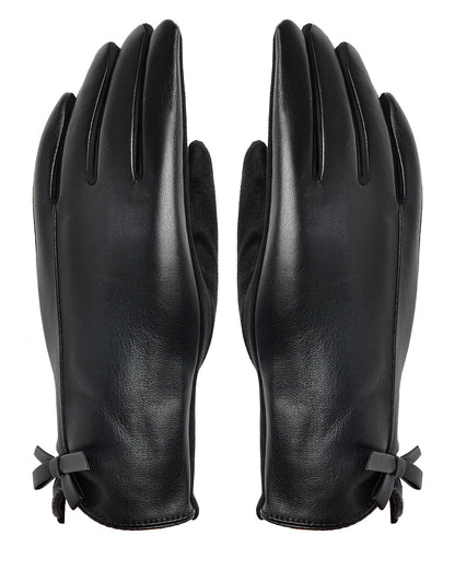 Bow Faux Leather Gloves