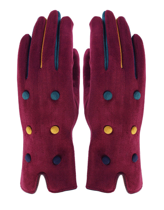 Button Detail Suede Gloves