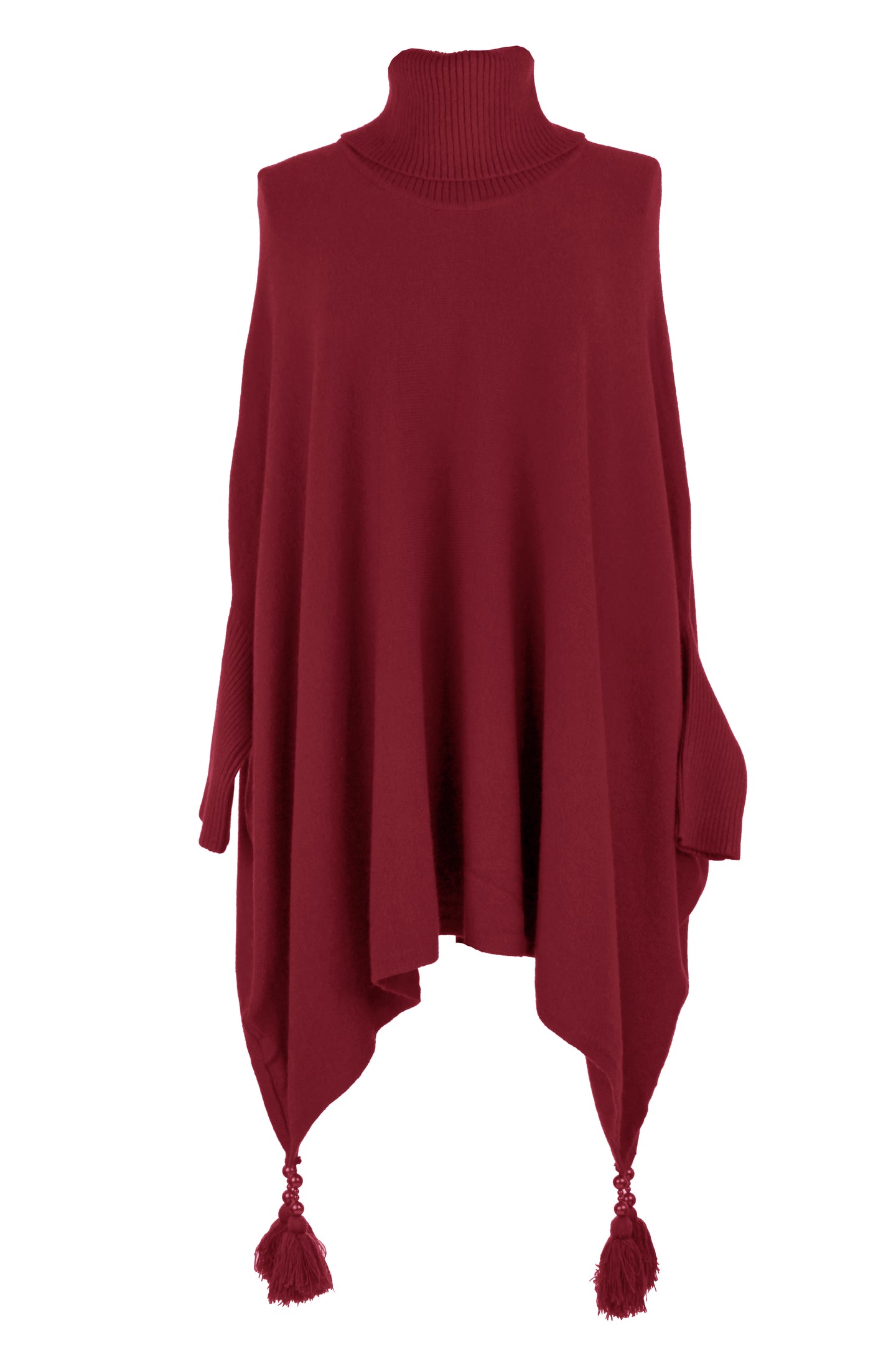 Polo Neck Tassel Poncho
