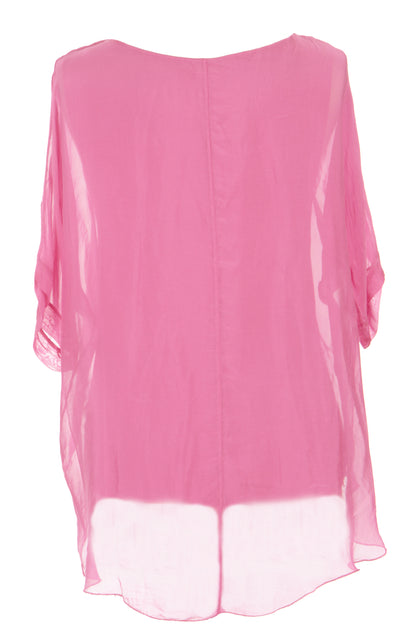 Frayed Hem Silk Top