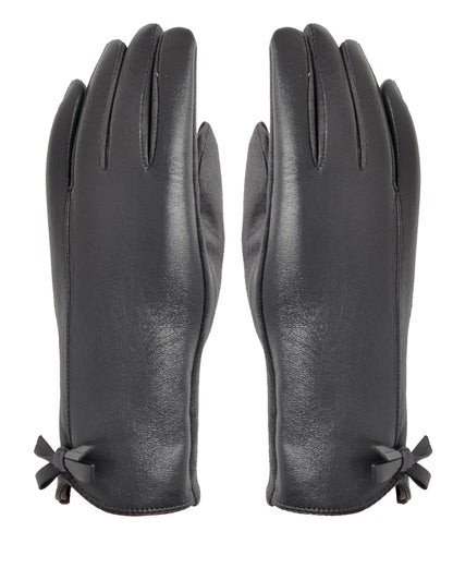 Bow Faux Leather Gloves