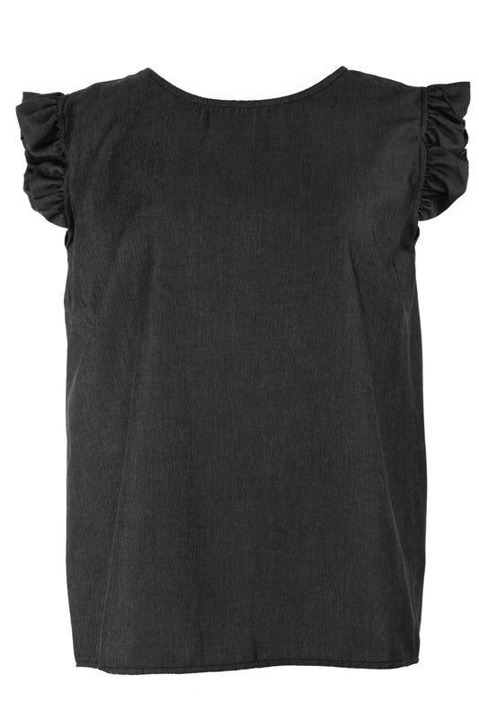 Sleeveless Denim Frill Top