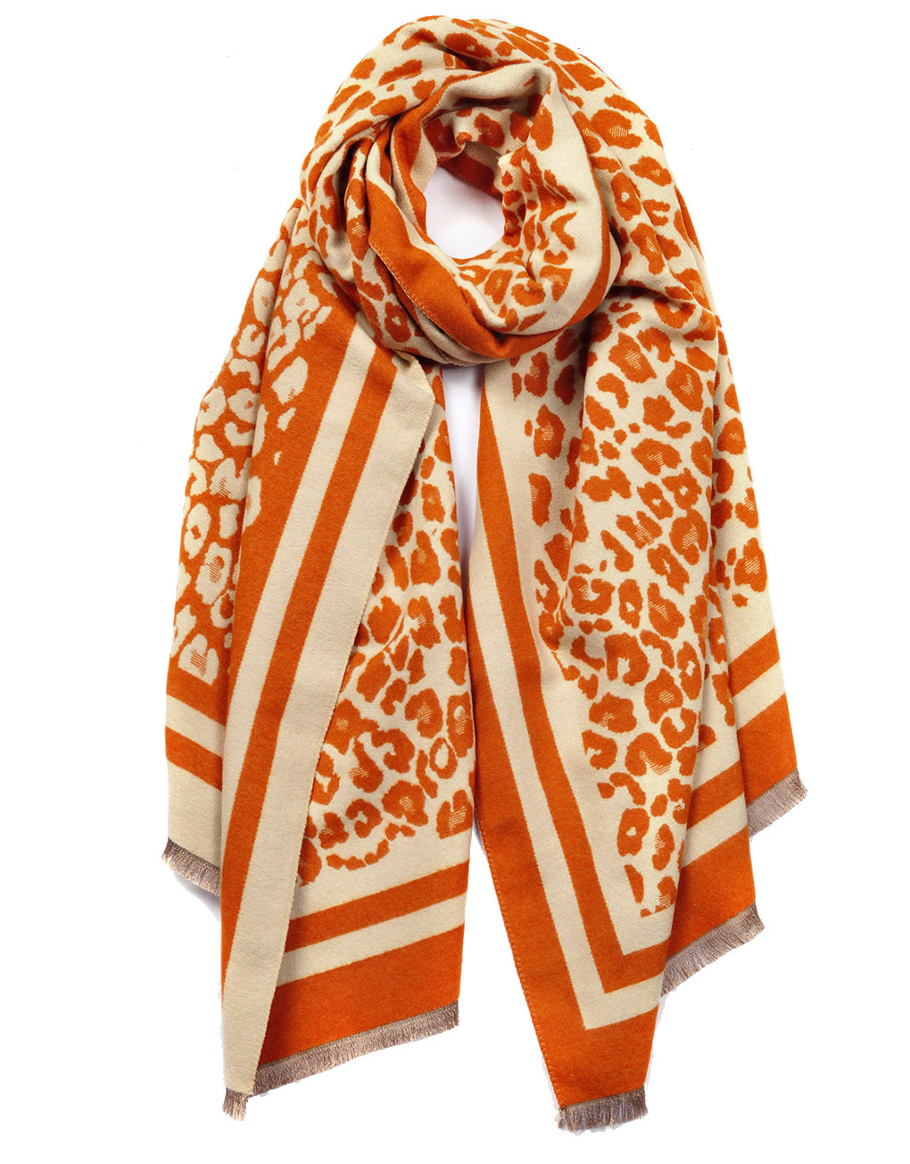 Double Border Leopard Cashmere Scarf