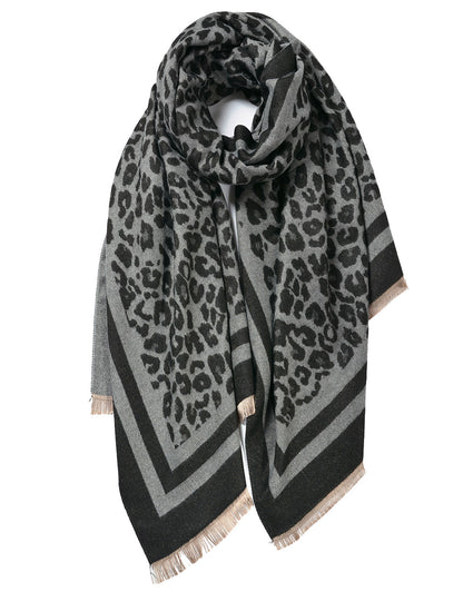 Double Border Leopard Cashmere Scarf