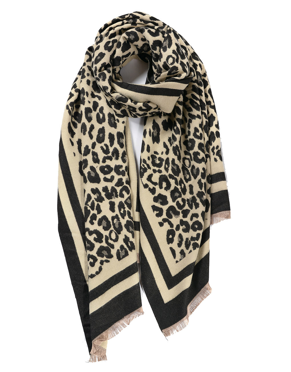 Double Border Leopard Cashmere Scarf