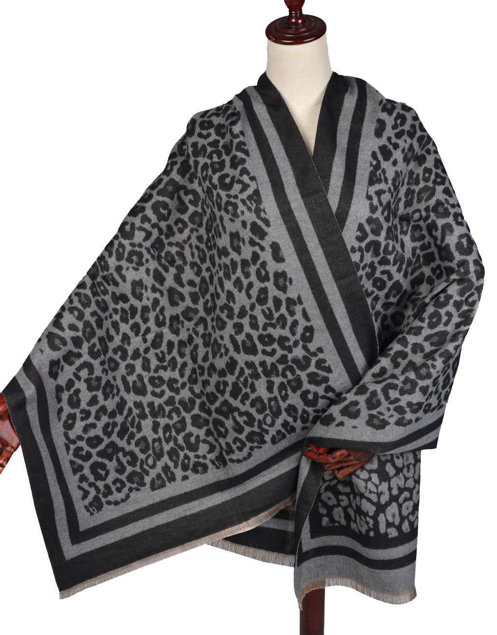 Double Border Leopard Cashmere Scarf
