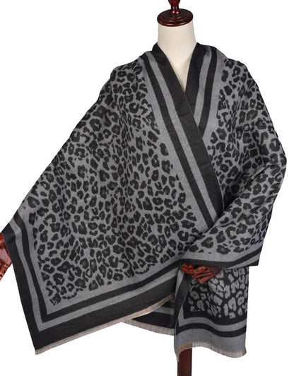 Double Border Leopard Cashmere Scarf