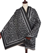 Load image into Gallery viewer, Double Border Leopard Cashmere Scarf
