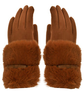Load image into Gallery viewer, Faux Fur Bow Cuff Suede Gloves
