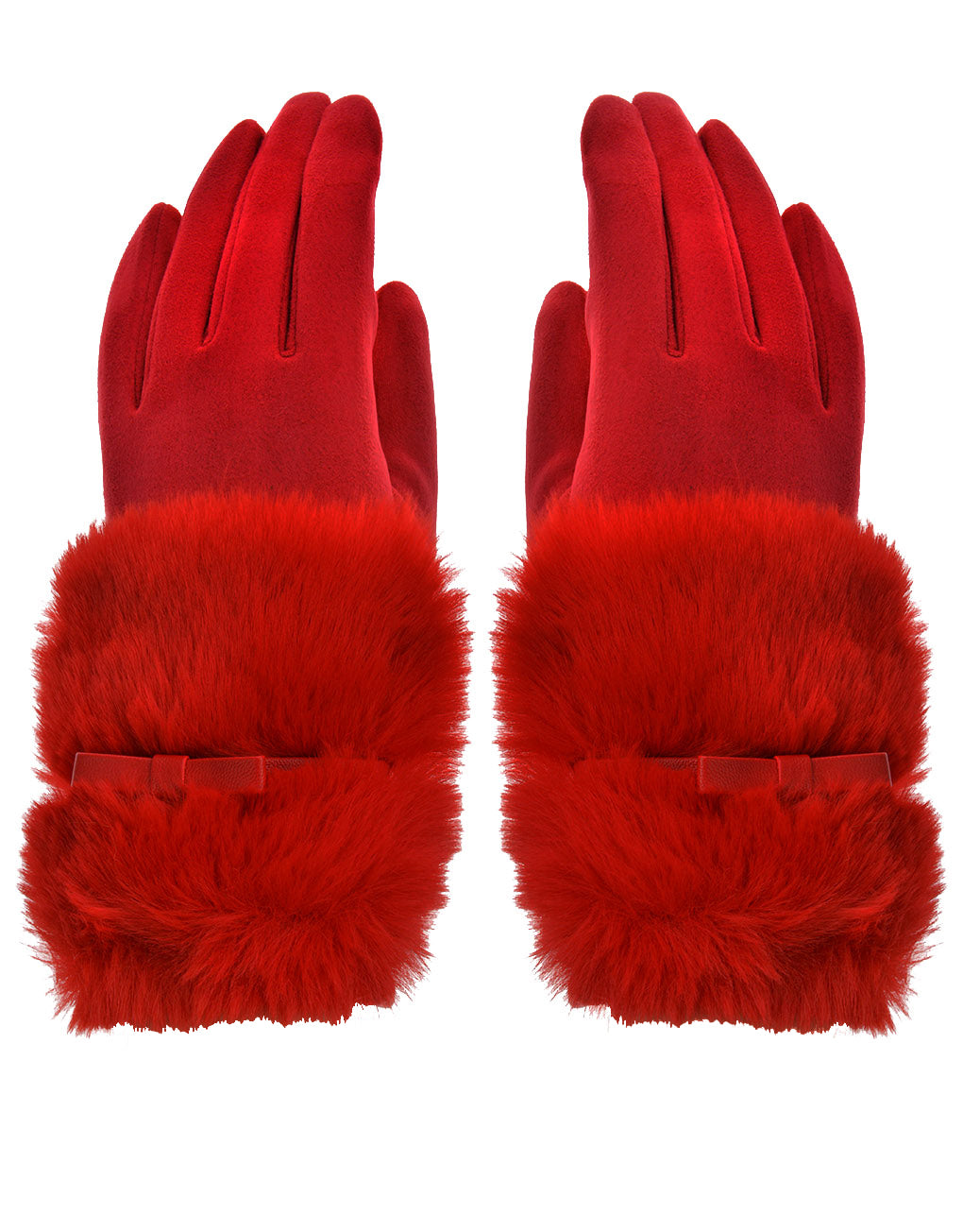Faux Fur Bow Cuff Suede Gloves