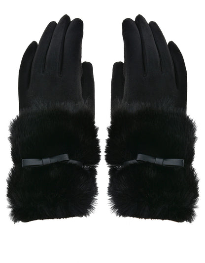 Faux Fur Bow Cuff Suede Gloves