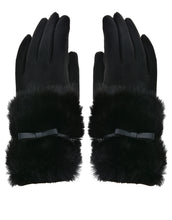 Load image into Gallery viewer, Faux Fur Bow Cuff Suede Gloves
