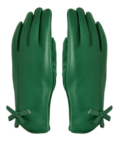 Bow Faux Leather Gloves