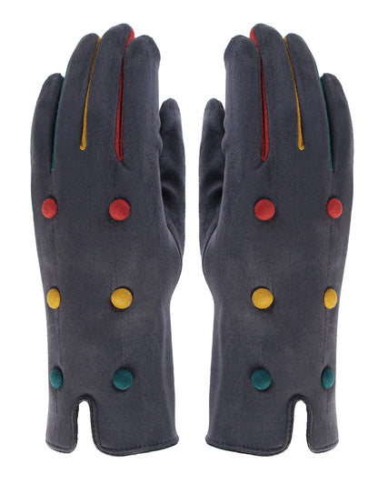 Button Detail Suede Gloves