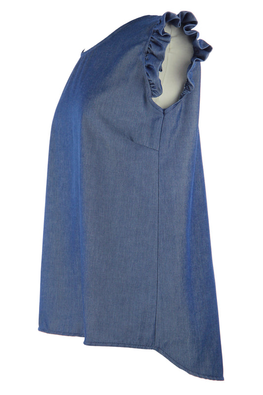 Sleeveless Denim Frill Top