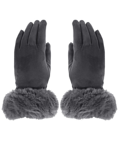 Faux Fur Cuff Suede Gloves