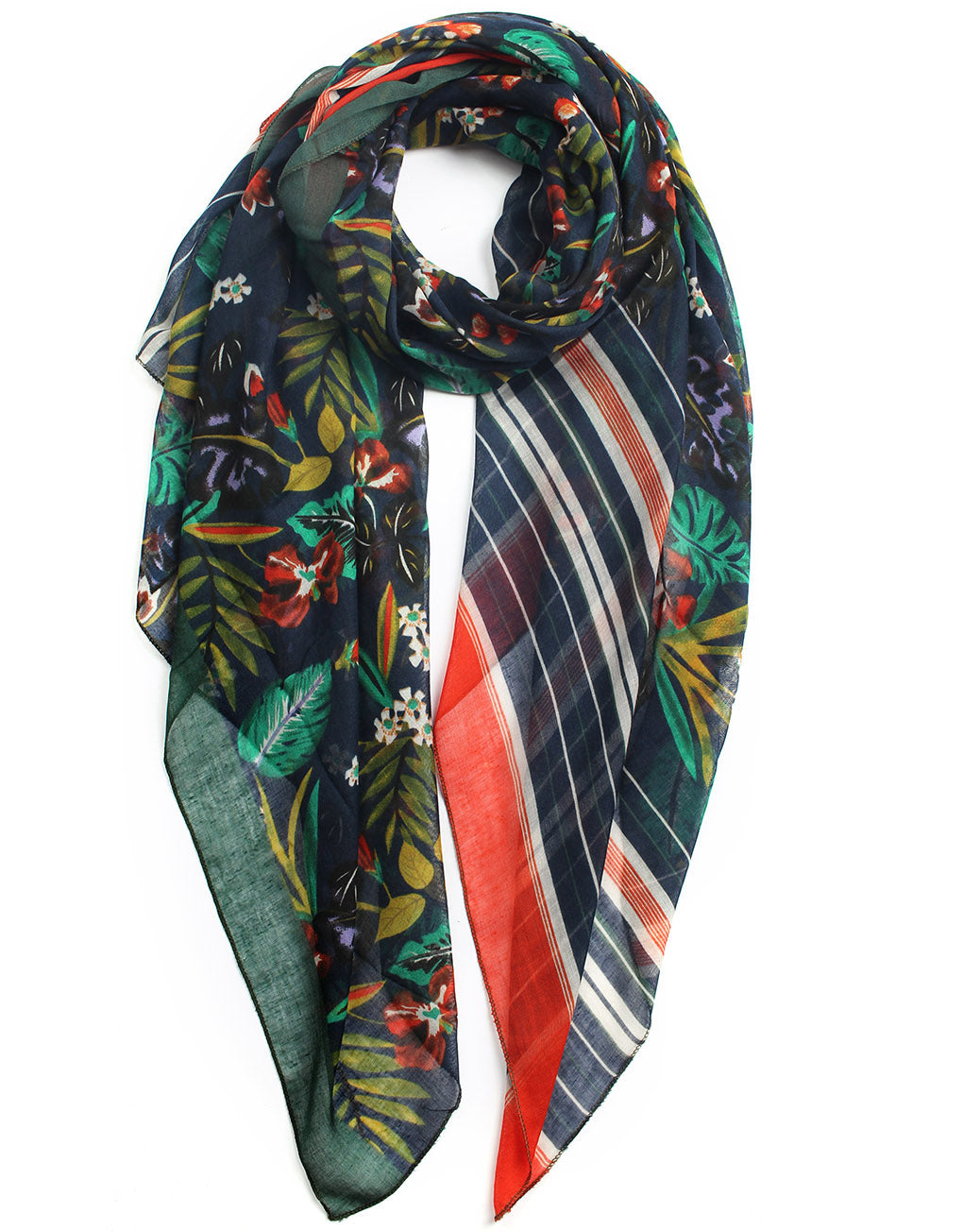 Exotic Floral Print Border Scarf