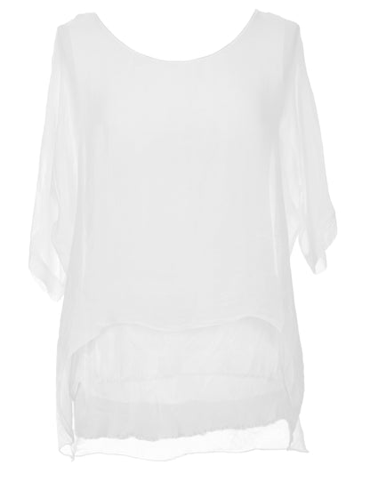 Frayed Hem Silk Top