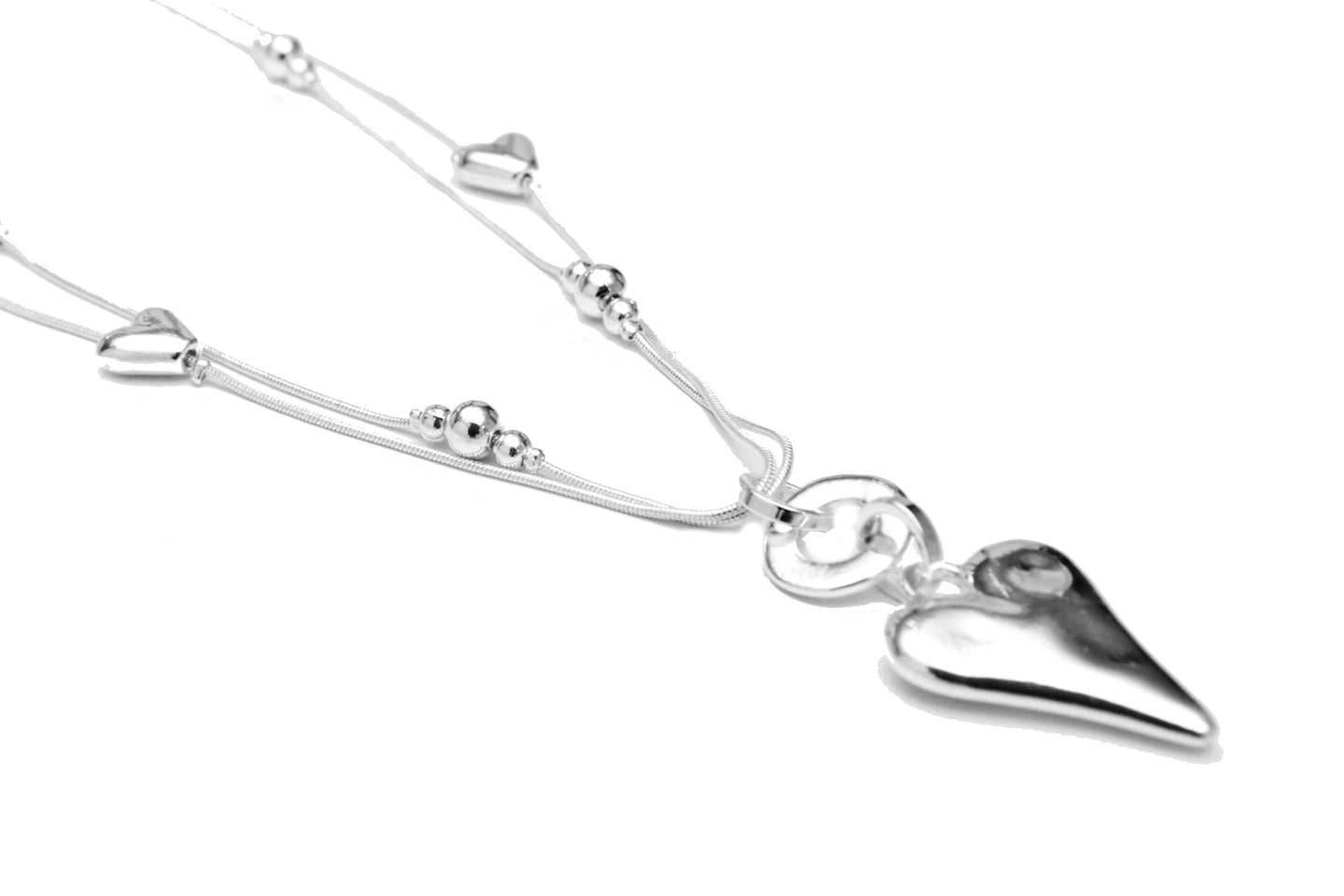 Plain Heart Double Chain Necklace