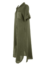 Load image into Gallery viewer, Sequin Pocket Linen Shirt Dress
