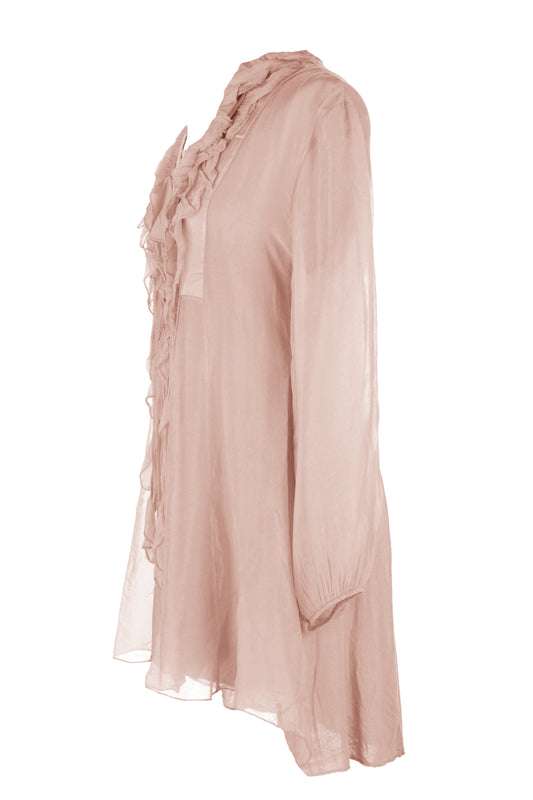 Frill Neck Silk Tassel Tunic