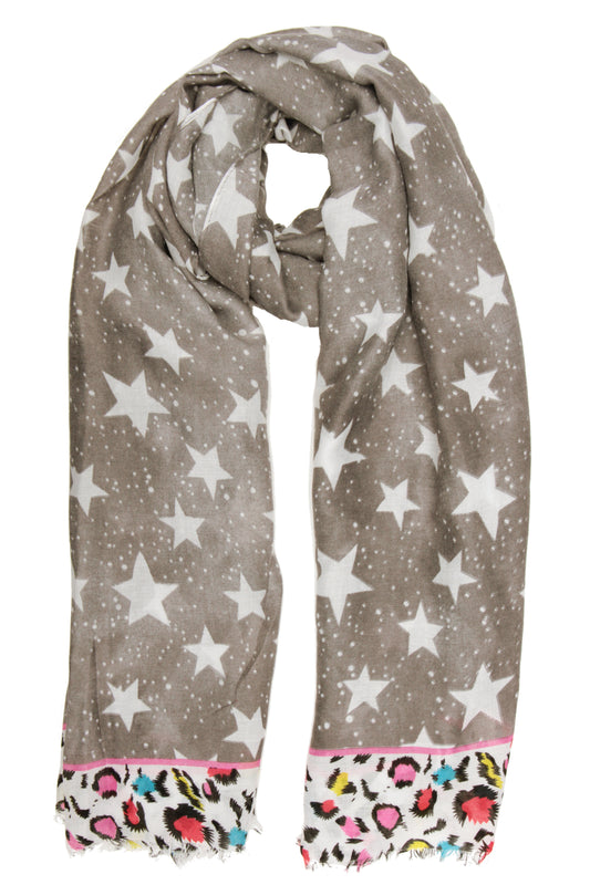 Leopard Border Star Print Scarf