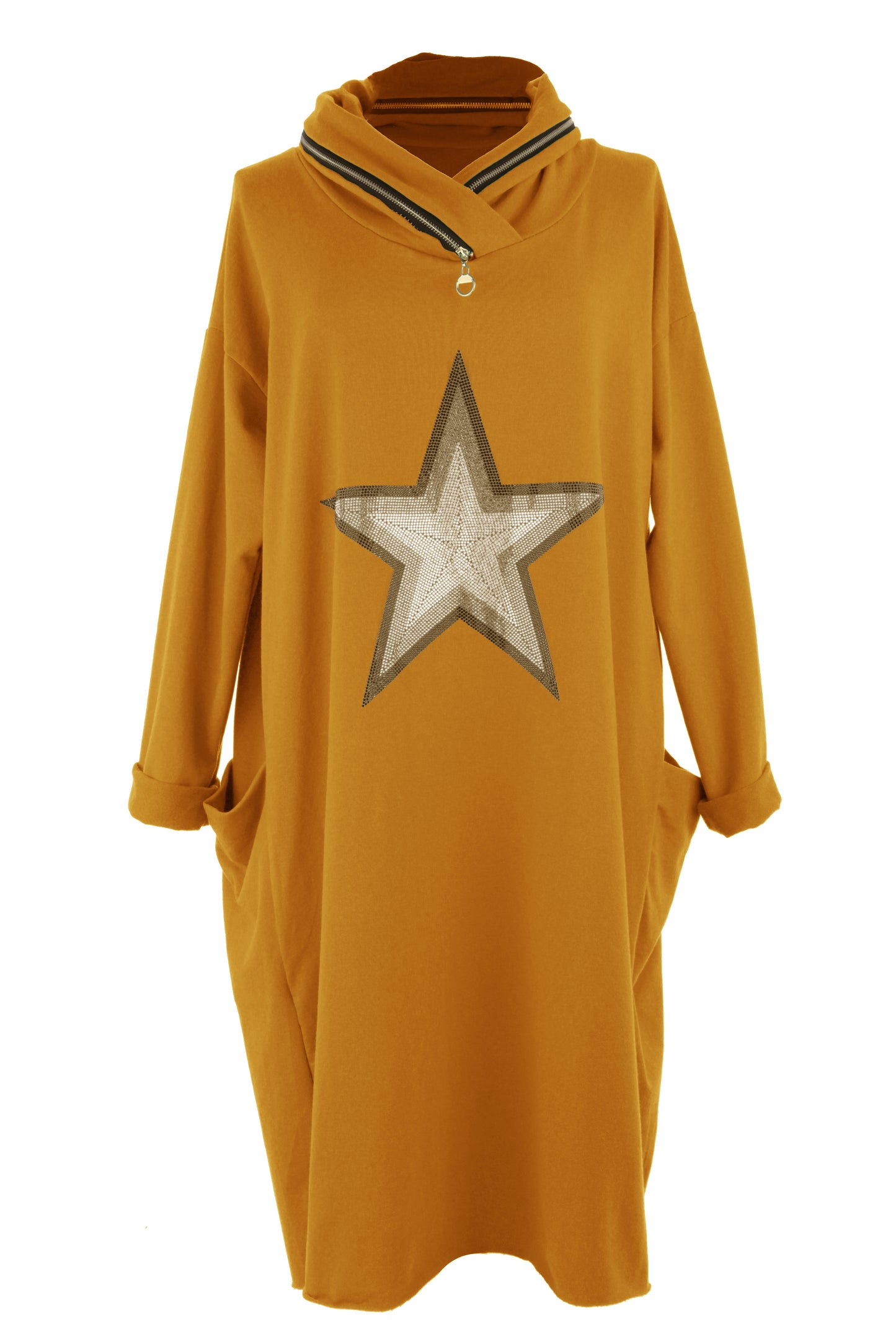 Cowl Zip Neck Star Dress