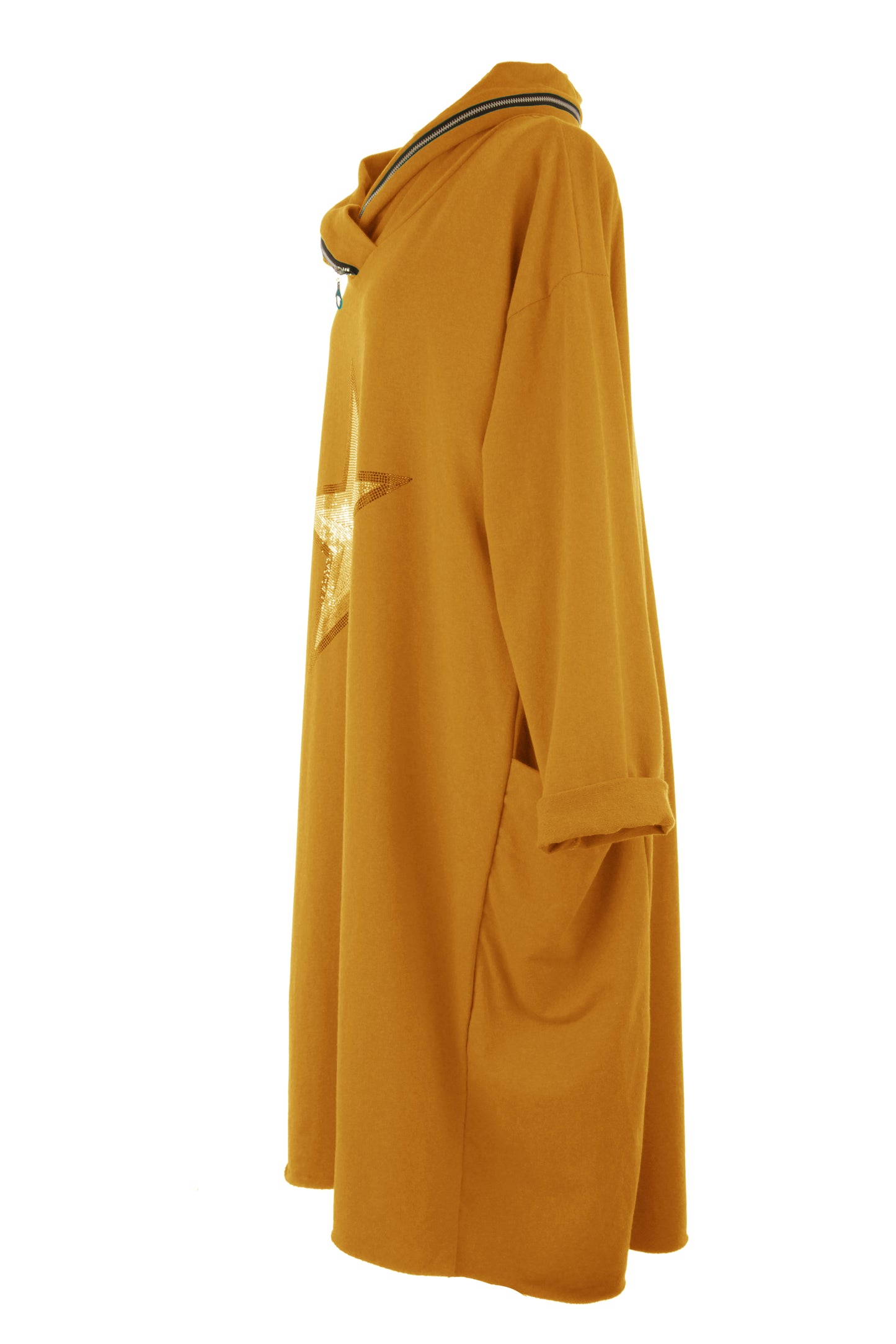 Cowl Zip Neck Star Dress