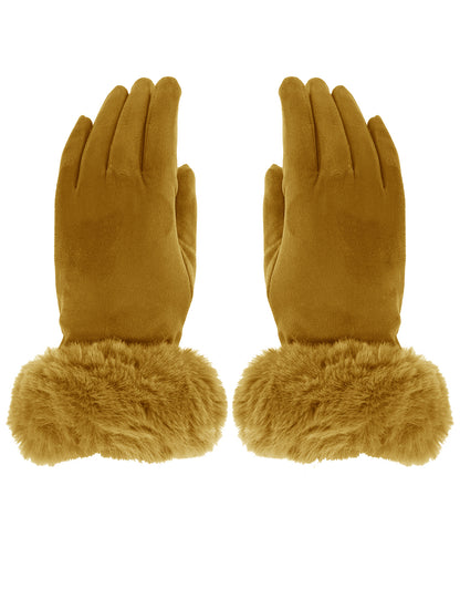 Faux Fur Cuff Suede Gloves