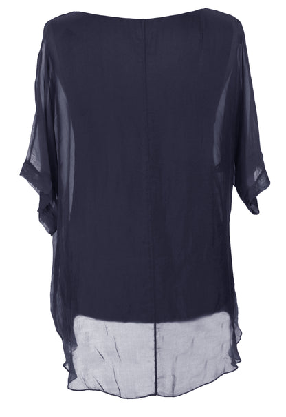 Frayed Hem Silk Top