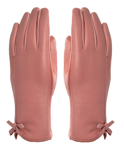 Bow Faux Leather Gloves