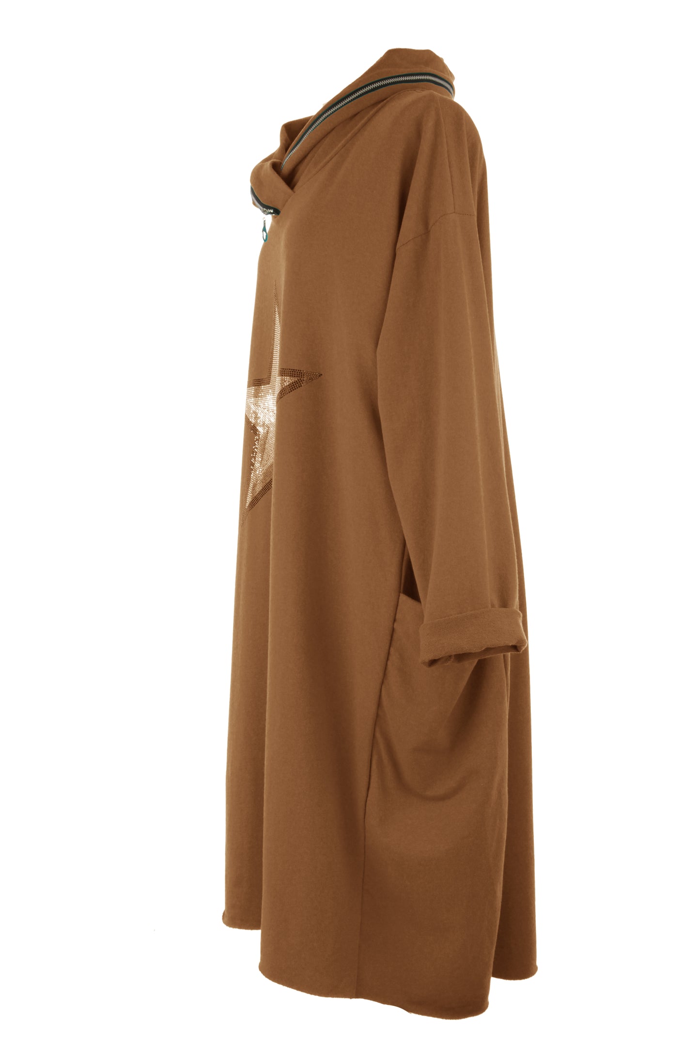 Cowl Zip Neck Star Dress