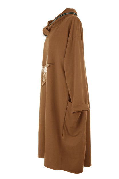 Cowl Zip Neck Star Dress