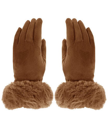 Faux Fur Cuff Suede Gloves