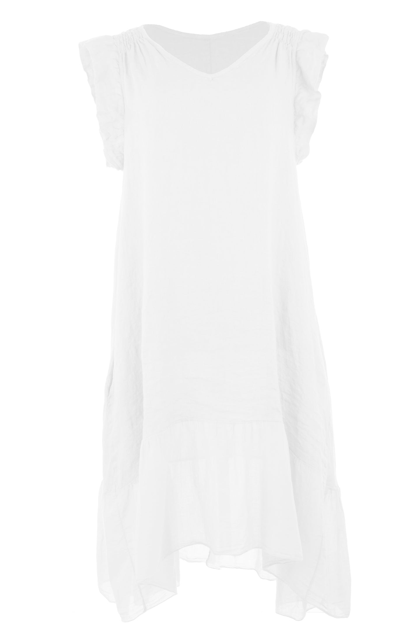 Ruched Shoulder Linen Dress